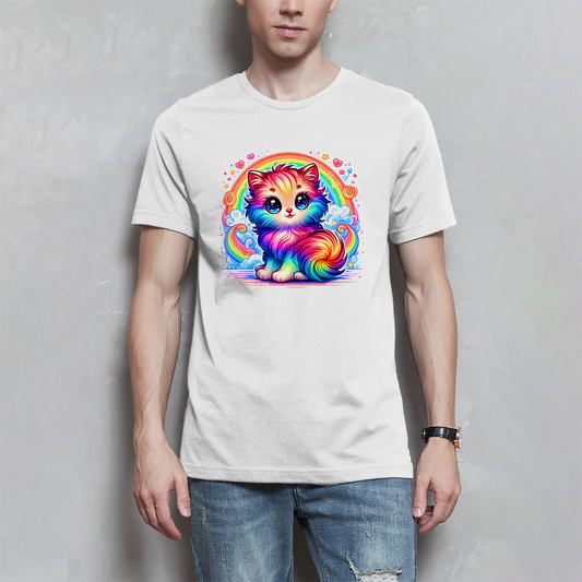 Herren T-Shirt mit süßem Regenbogen-Kätzchen | Bunt, verspielt & super bequem