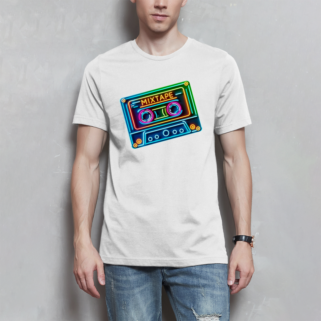 Retro Herren T-Shirt „Mixtape“ | Neon Musikkassette | 80s & 90s Vibes | Baumwolle