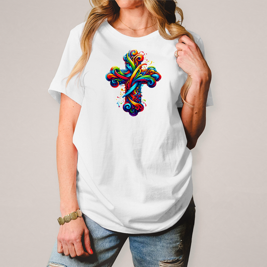 Damen T-Shirt mit buntem modernem Kreuz