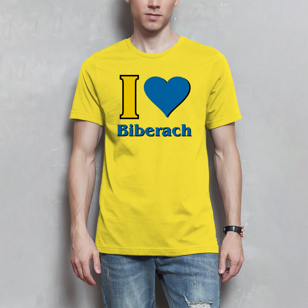 Herren T-Shirt "I Love Biberach, blau/gelb"