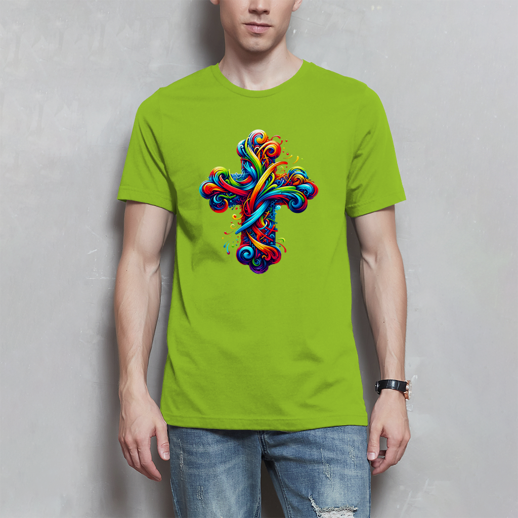 Herren T-Shirt mit buntem modernem Kreuz
