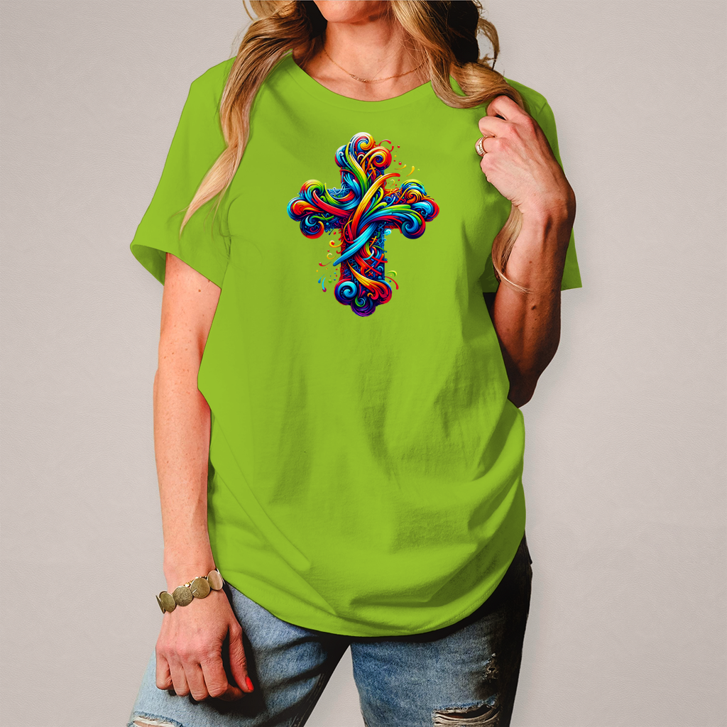 Damen T-Shirt mit buntem modernem Kreuz