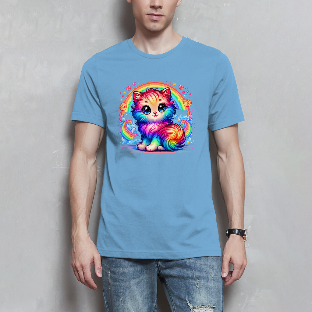 Herren T-Shirt mit süßem Regenbogen-Kätzchen | Bunt, verspielt & super bequem