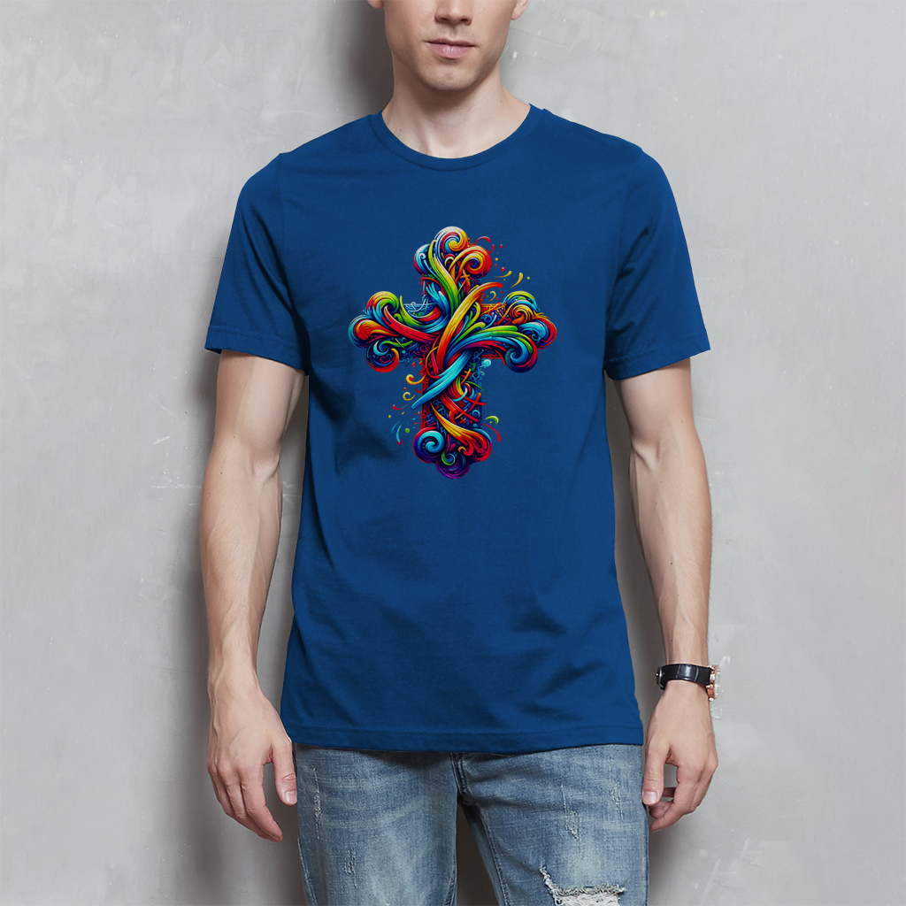 Herren T-Shirt mit buntem modernem Kreuz