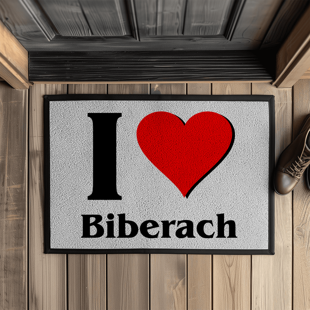 Fußmatte mit Gummirand" I Love Biberach, schwarz/rot"