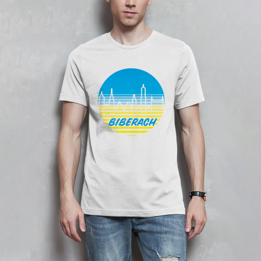 Herren T-Shirt "Biberach Skyline, blau/gelb"