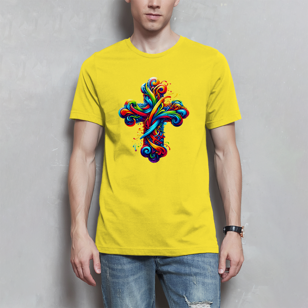 Herren T-Shirt mit buntem modernem Kreuz