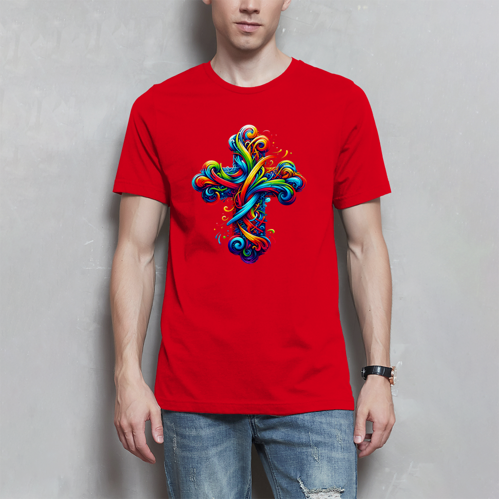 Herren T-Shirt mit buntem modernem Kreuz