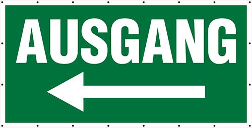 Banner "Ausgang" mit Pfeilrichtung