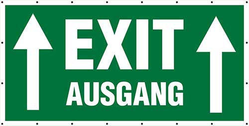 Banner "Ausgang" mit Pfeilrichtung