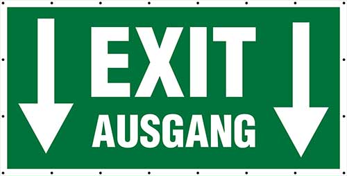 Banner "Ausgang" mit Pfeilrichtung