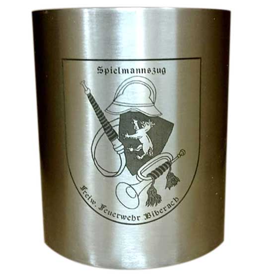 Edelstahlbecher mit gerasterter Gavur Spielmannszug Feuerwehr Bberach, wir graviern auch Ihr Logo