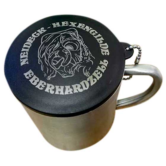 Lasergravur des Logos der Hexengilde Eberhardzell auf den Deckel passend zu unseren Edelstahlbechern