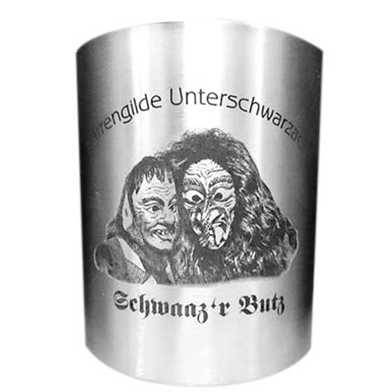 Edelstahlbecher mit einer Rastergravur Forogravur, Narrenzunft, Bild