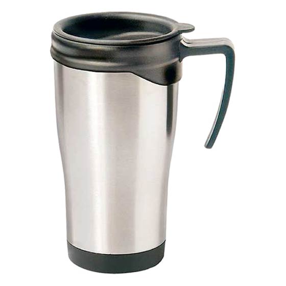 Edelstahlbecher / Autobecher / Kaffebecher mit Deckel mit Trinköffnung, passt in die Autobecherhalterung.