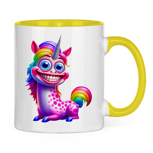 Tasse Grinsendes Einhorn mit gelbem Heckel