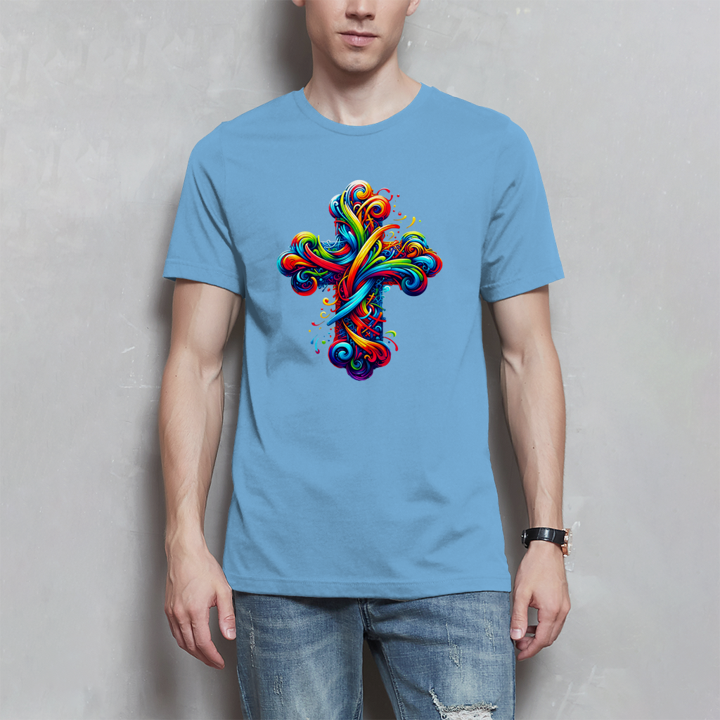 Herren T-Shirt mit buntem modernem Kreuz