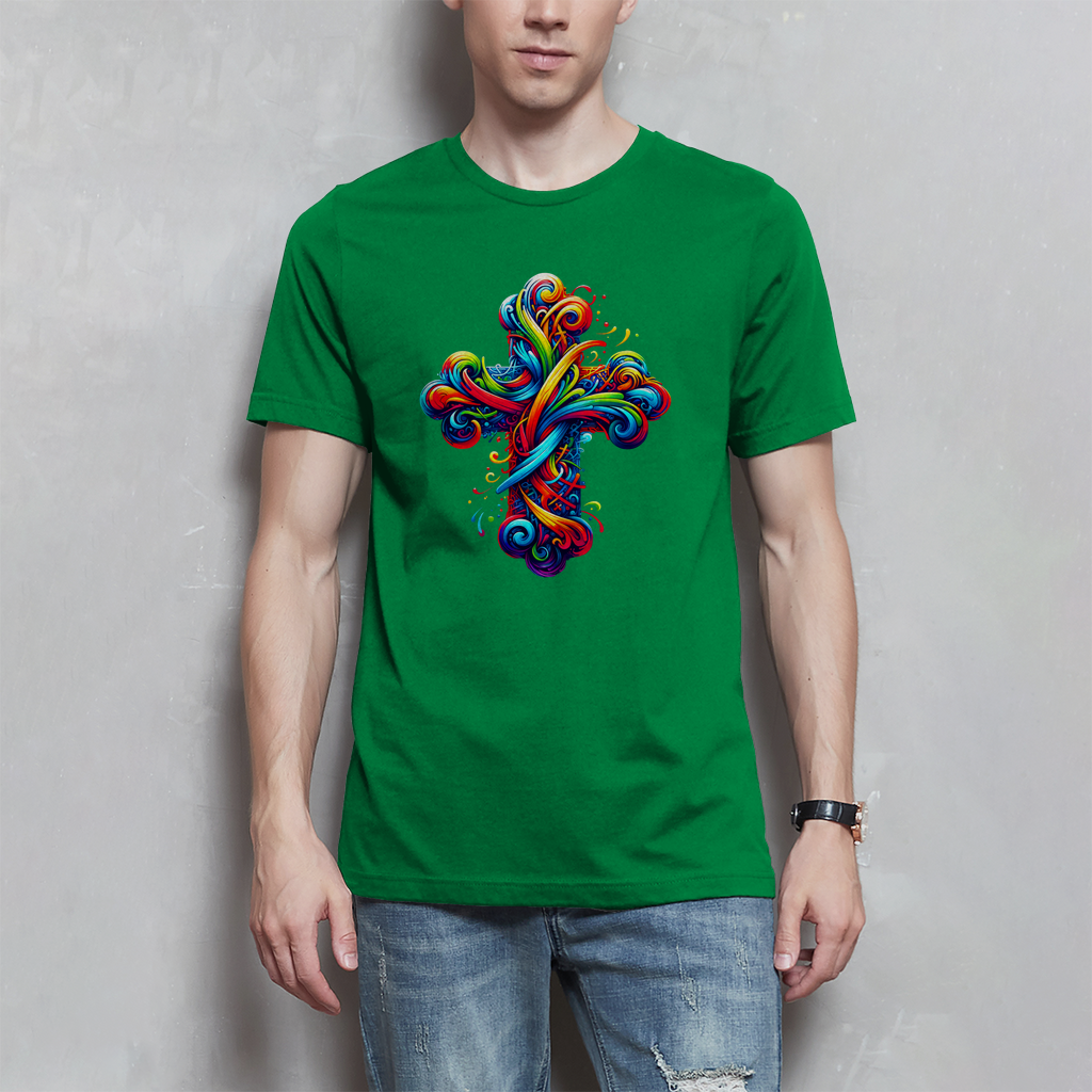 Herren T-Shirt mit buntem modernem Kreuz