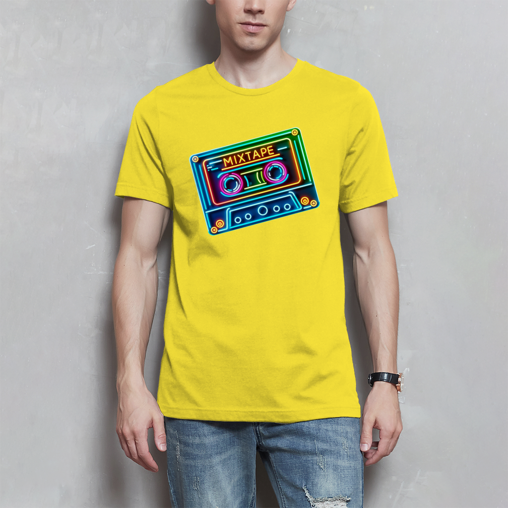 Retro Herren T-Shirt „Mixtape“ | Neon Musikkassette | 80s & 90s Vibes | Baumwolle