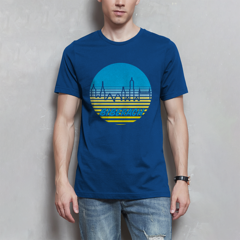Herren T-Shirt "Biberach Skyline, blau/gelb"