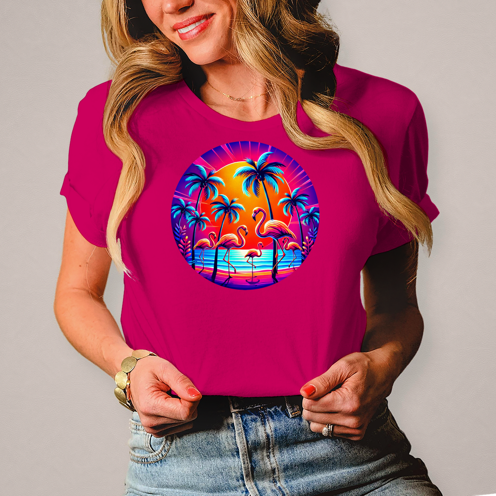 Damen T-Shirts mit "Flamingo und Palmen"