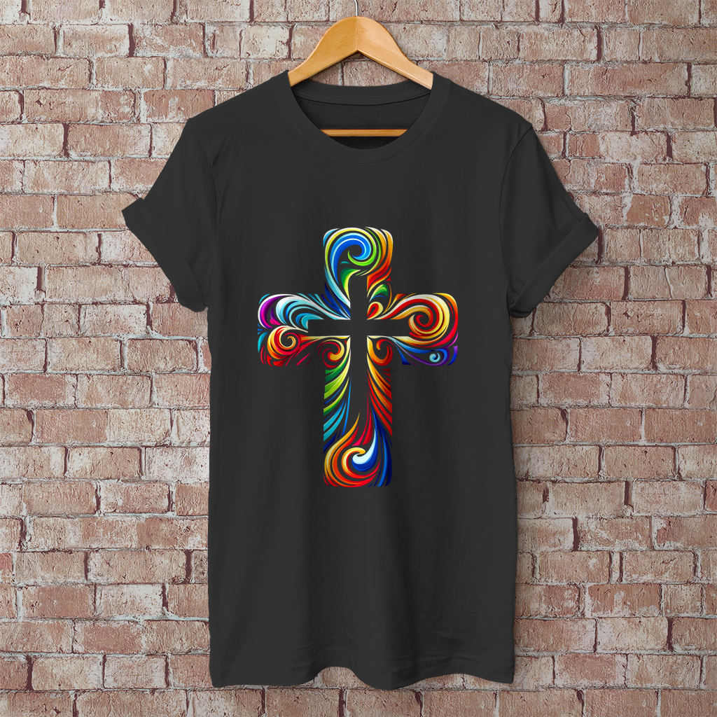 Herren T-Shirt mit buntem Kreuz in Kreuz Design