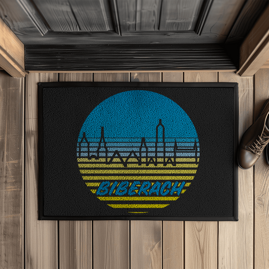 Fußmatte mit Gummirand "Biberach Skyline, blau/gelb"