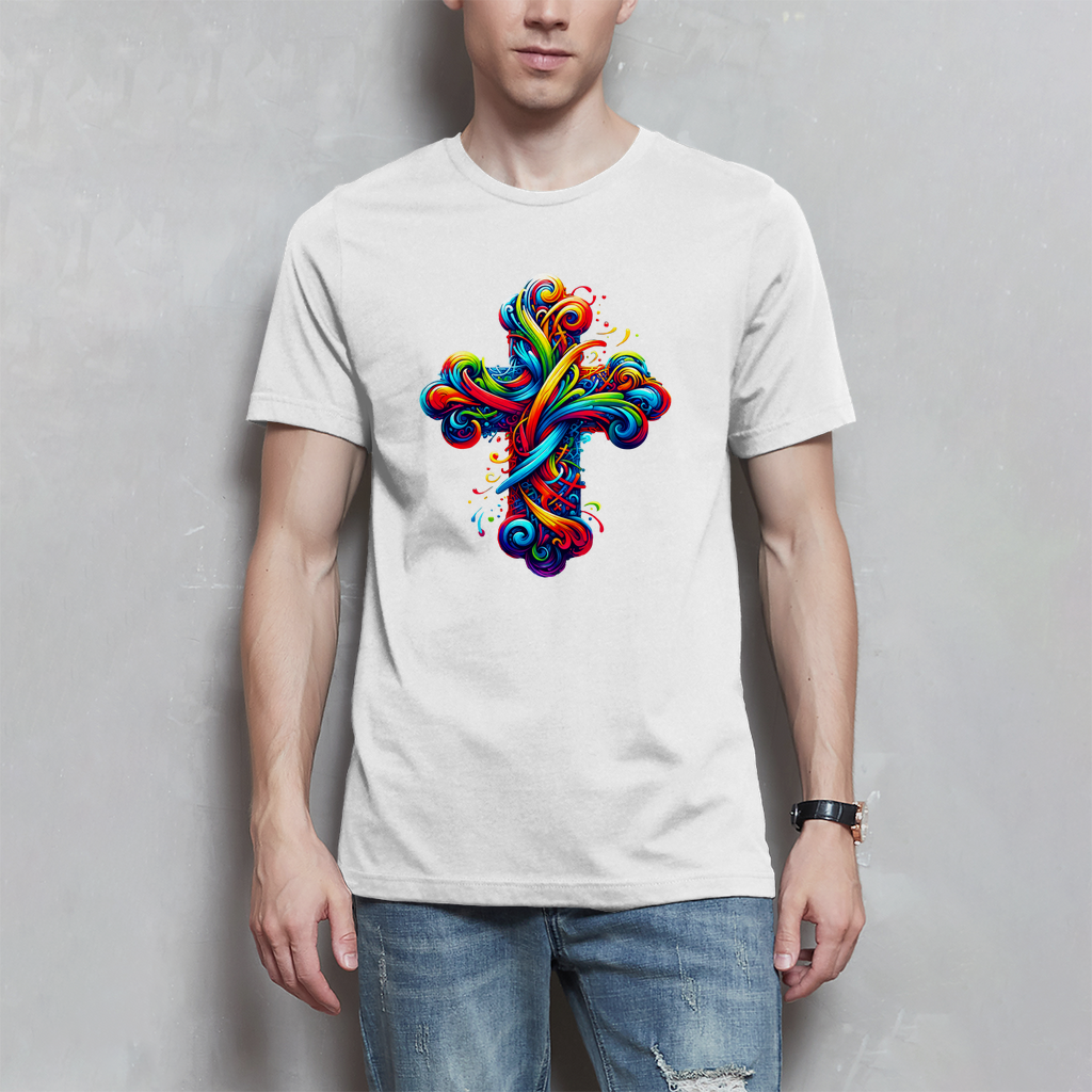 Herren T-Shirt mit buntem modernem Kreuz