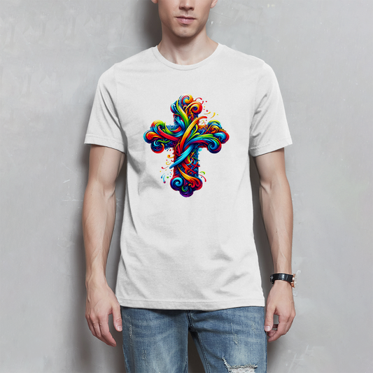 Herren T-Shirt mit buntem modernem Kreuz