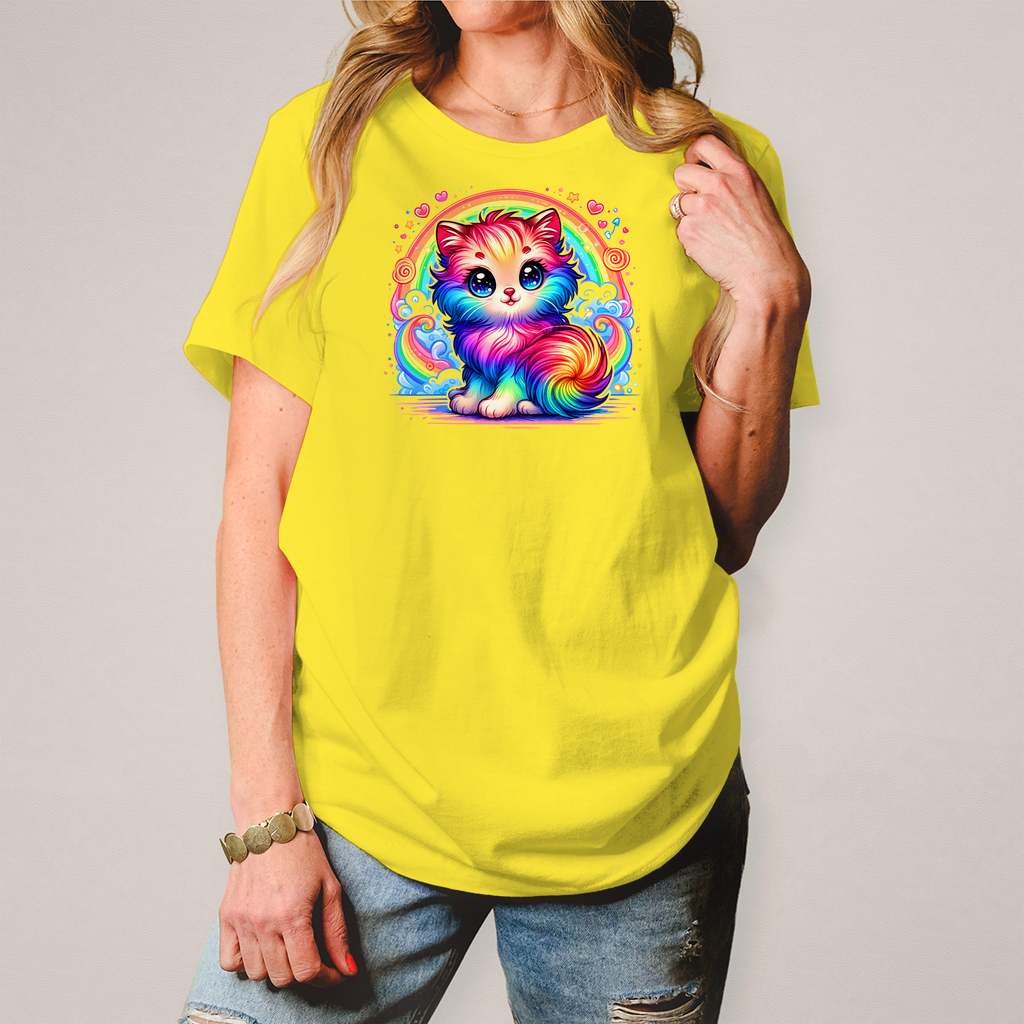 Damen T-Shirt "Kätzchen im Regenbogen"