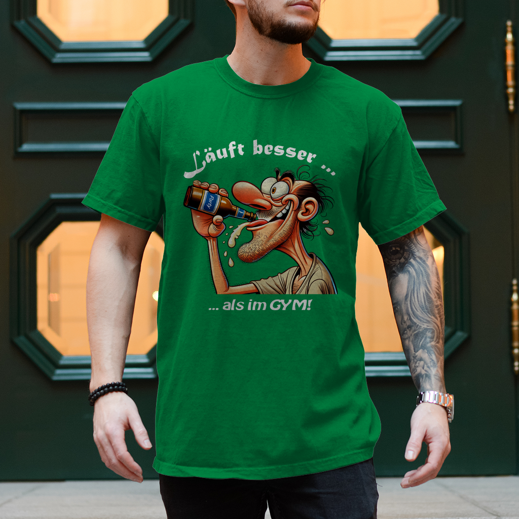"Läuft besser … als im GYM!!" – T-Shirt für Männer