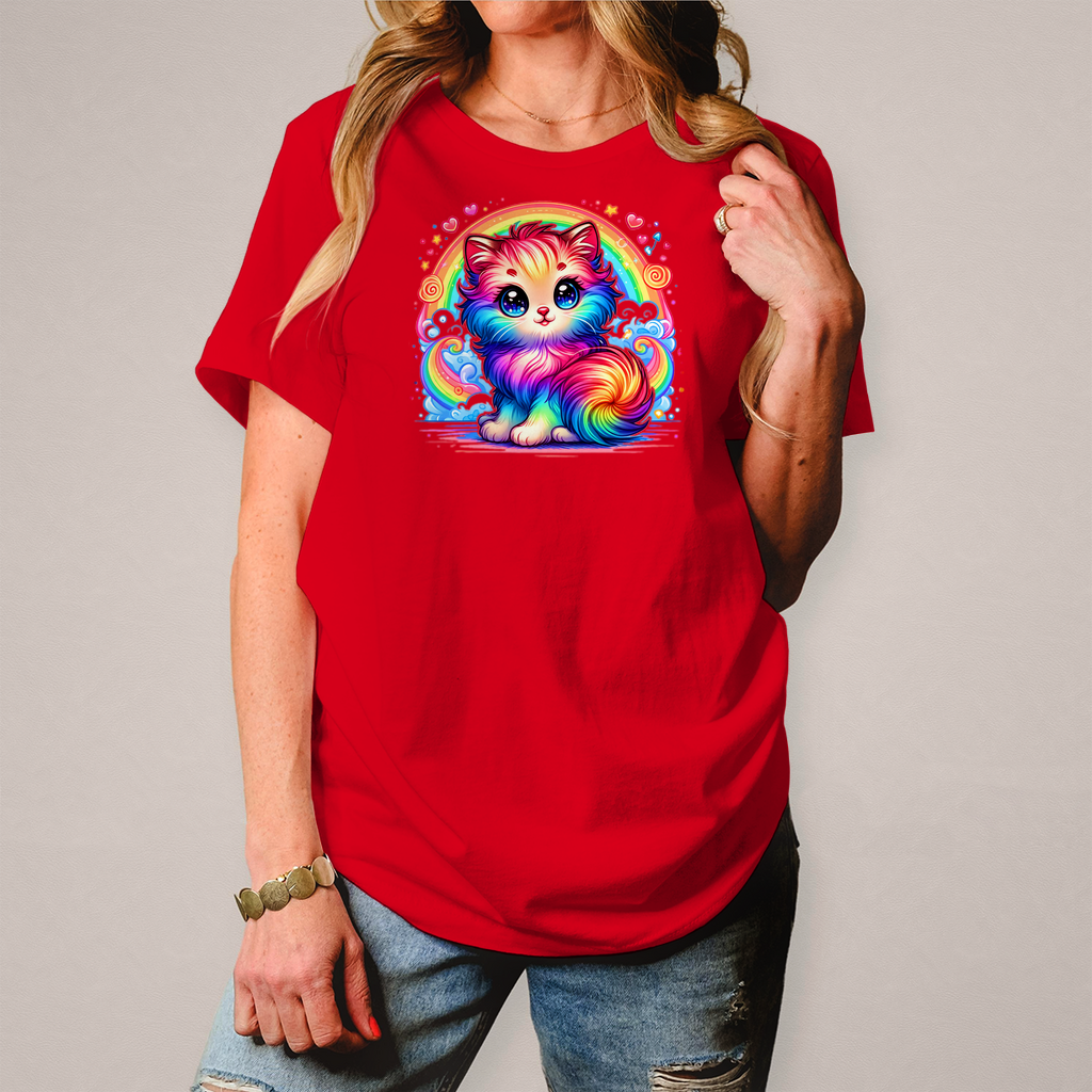 Damen T-Shirt "Kätzchen im Regenbogen"