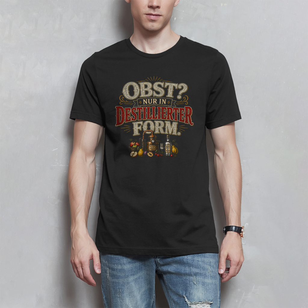 Herren T-Shirt „Obst? Nur in destillierter Form.“