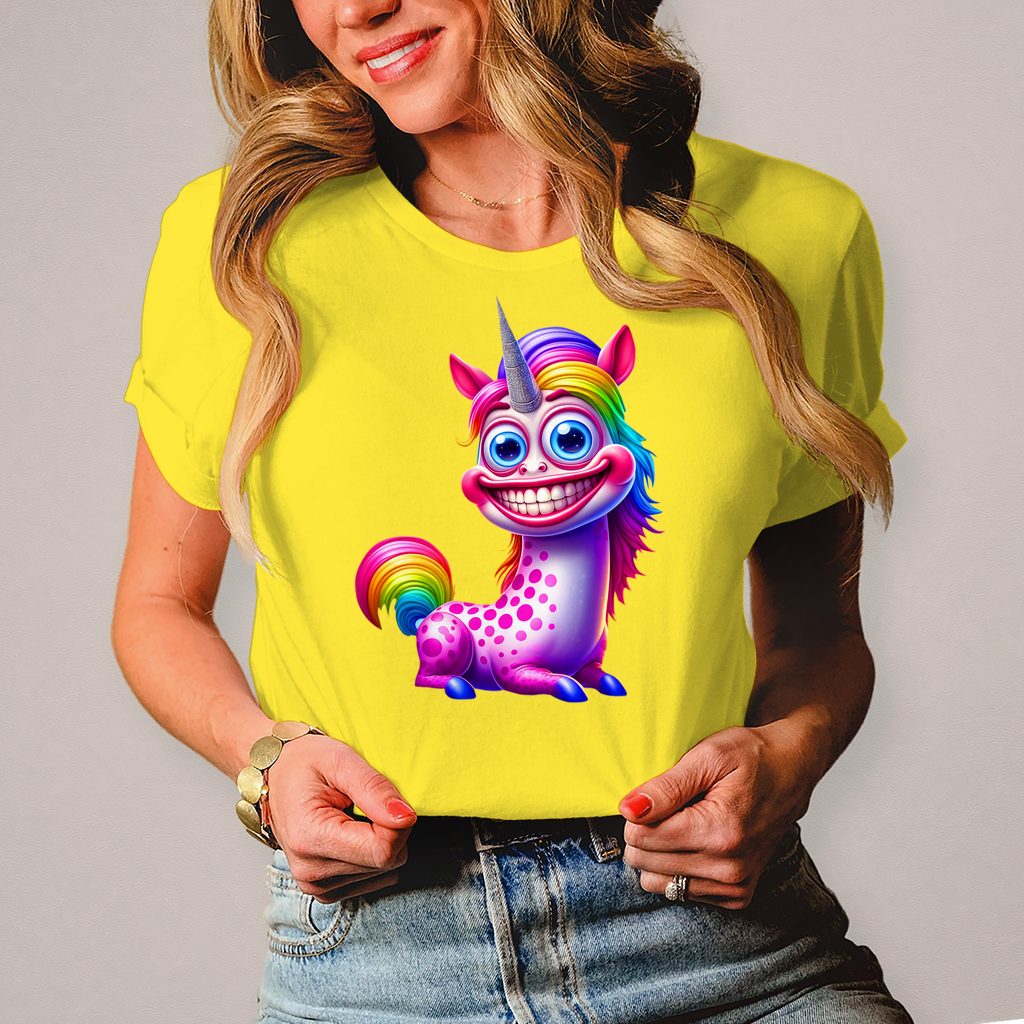 Damen T-Shirts mit "Grinsendes Einhorn"