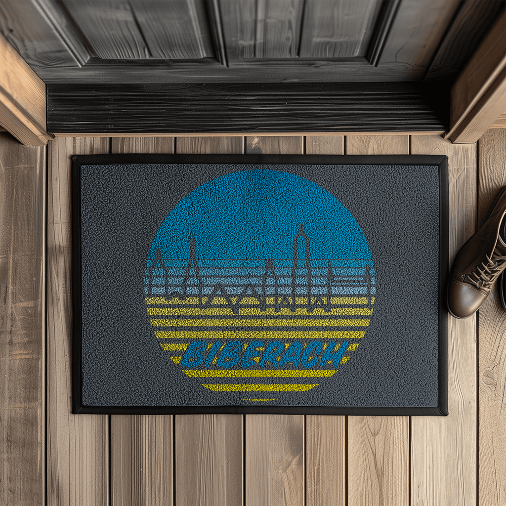 Fußmatte mit Gummirand "Biberach Skyline, blau/gelb"