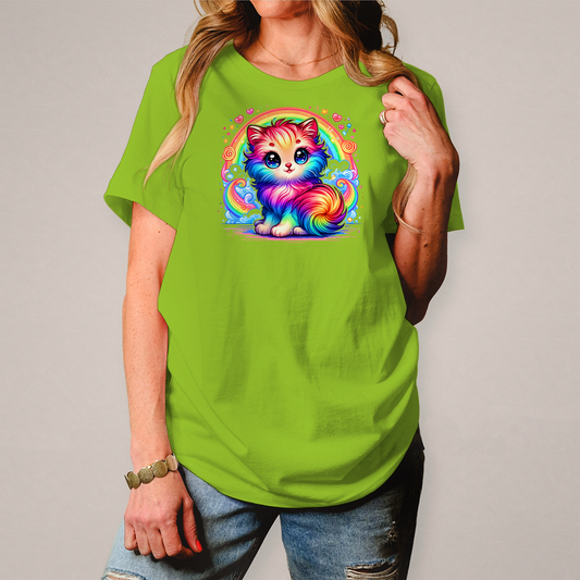 Damen T-Shirt "Kätzchen im Regenbogen"