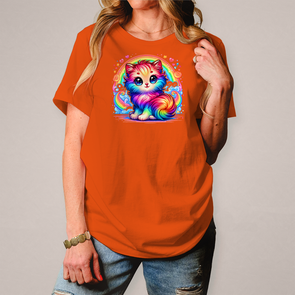 Damen T-Shirt "Kätzchen im Regenbogen"
