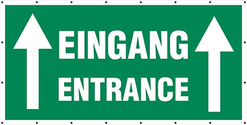 Banner "Eingang" mit Pfeilrichtung