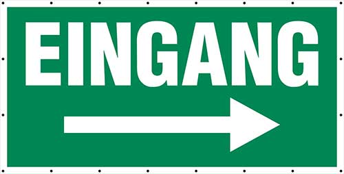 Banner "Eingang" mit Pfeilrichtung