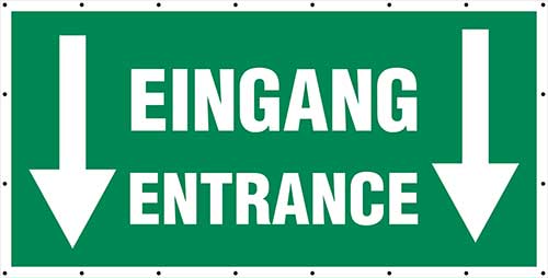 Banner "Eingang" mit Pfeilrichtung