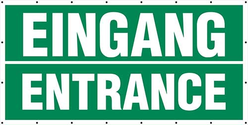 Banner "Eingang" mit Pfeilrichtung
