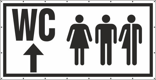 WC M W D Unisex Pfeil oben Banner Schild