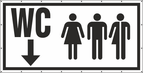 WC M W D Unisex Pfeil unten Banner Schild