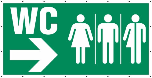 WC M W Pfeil links grün Banner Schild