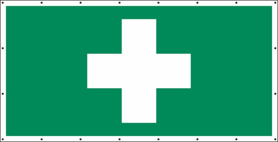 Erste Hilfe Banner Schild weißes Kreuz