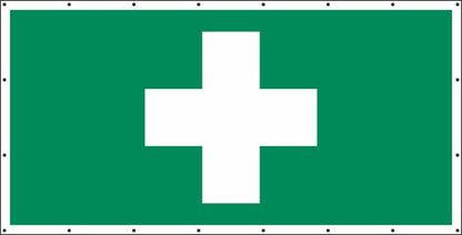 Erste Hilfe Banner Schild weißes Kreuz