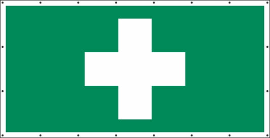 Erste Hilfe Banner Schild weißes Kreuz