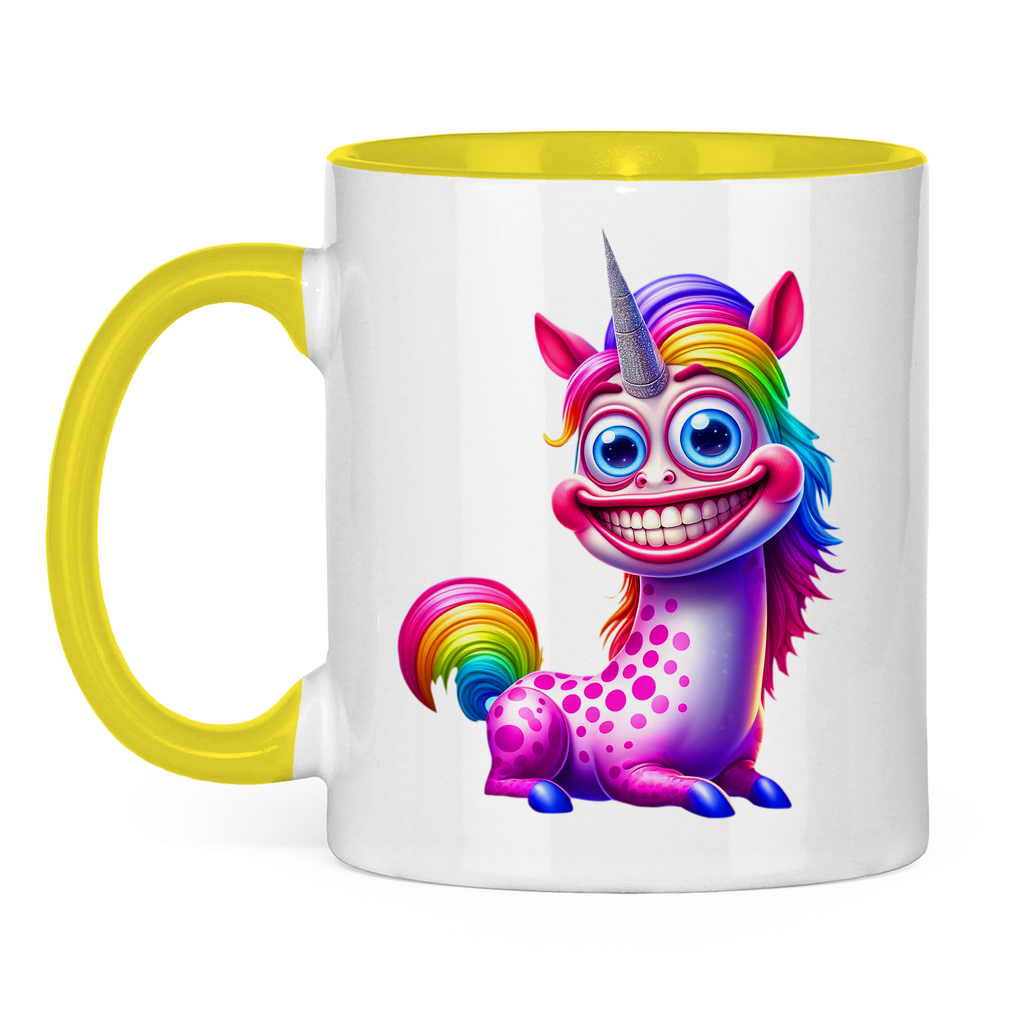 Tasse Grinsendes Einhorn tolles Geschenk
mit gelbem akzente