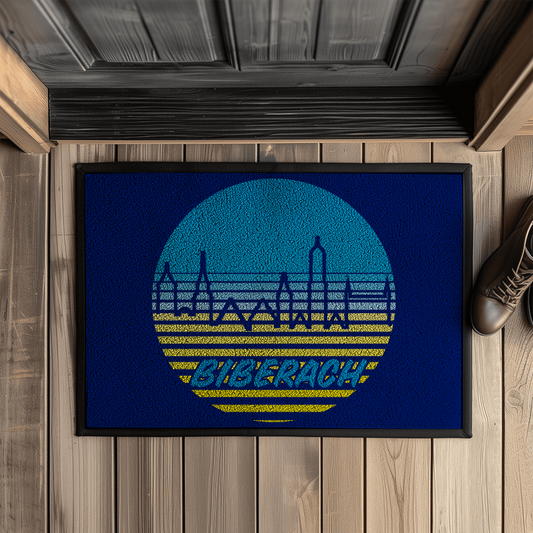 Fußmatte mit Gummirand "Biberach Skyline, blau/gelb"