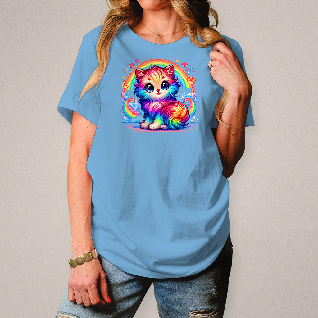 Damen T-Shirt "Kätzchen im Regenbogen"